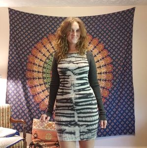 Sexy Tie Dye Tiger Stripe Long Sleeve Dress